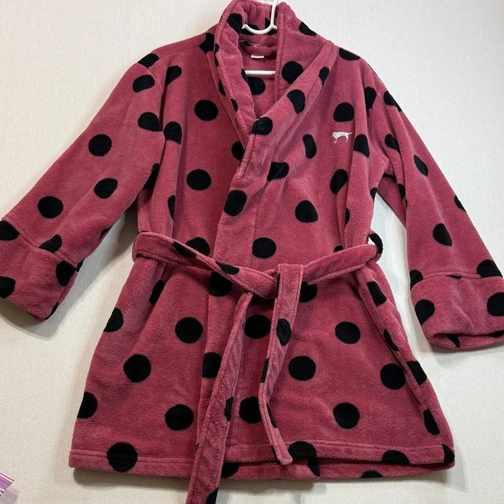 PINK Victoria's Secret Pink and Black Polka Dot Robe - Picture 1 of 6